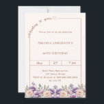 Invitación 90th birthday ivory lavender florals<br><div class="desc">Celebrate a milestone in style with this elegant 90th birthday invitation in soft ivory, cream. Designed for a sophisticated and memorable celebration, this invitation features a clean, modern layout with a delicate script detail and subtle heart accent for a feminine and timeless touch. Lavender and champagne colored flowers. Perfect for...</div>