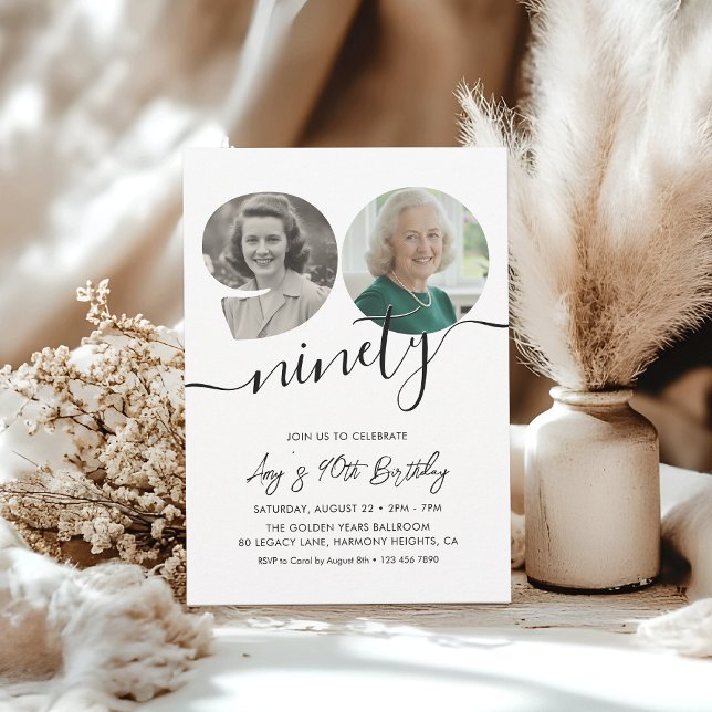 Invitación 90th Birthday Party Elegant 2 Photo Birthday (Subido por el creador)