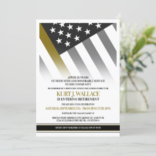 Invitación 911 Fiesta de Jubilación con Bandera de Oro delgad