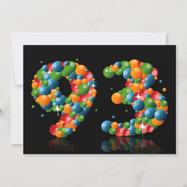 Invitación 93.ª fiesta de cumpleaños, con burbujas y bolas (Anverso)