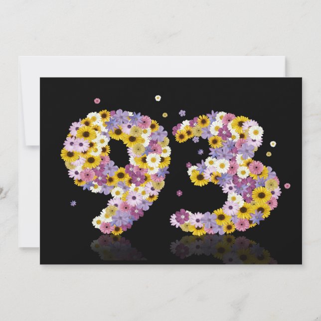 Invitación 93.ª fiesta de cumpleaños, con letras con flores (Anverso)