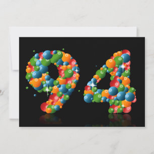 Invitación 94ª fiesta de cumpleaños, con burbujas y bolas