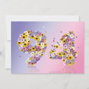 Invitación 94.ª fiesta de cumpleaños, con letras con flores