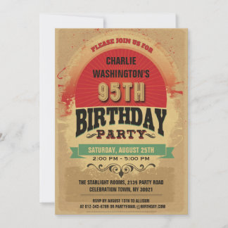 Invitación 95º cumpleaños Grunge de tipografía de época