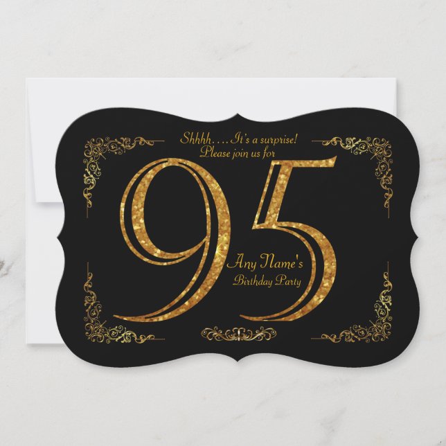 Invitación 95.ª fiesta de cumpleaños 95.ª, gran Gatsby, negro (Anverso)