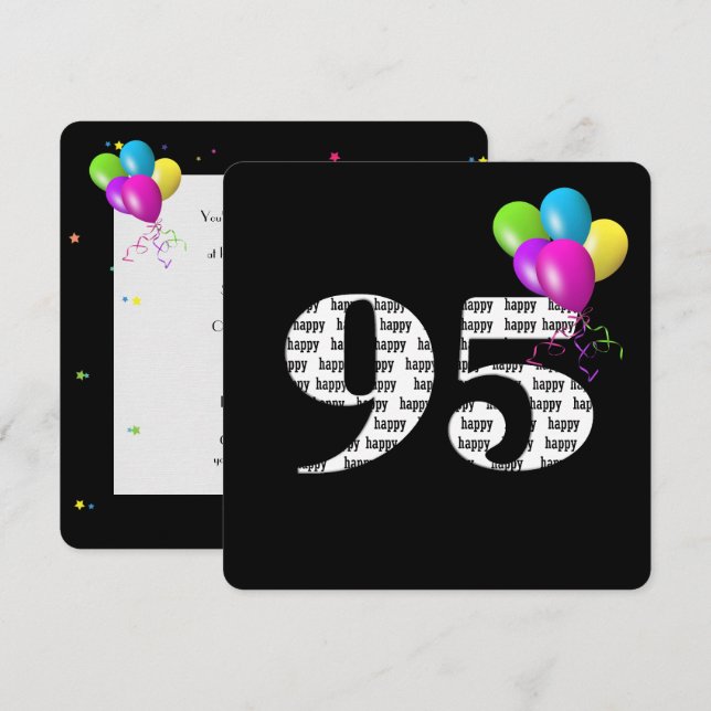 Invitación 95.ª fiesta de cumpleaños con globo (Anverso / Reverso)