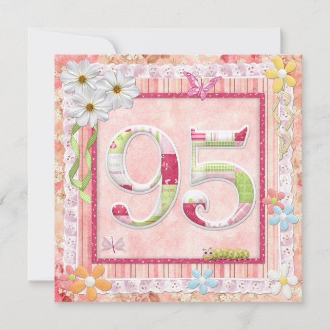Invitación 95.ª fiesta de cumpleaños estilo scrapbooking (Anverso)