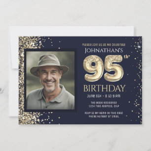 Invitación 95.ª fiesta de cumpleaños Purpurina de oro foto az