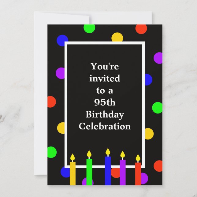 Invitación 95.ª fiesta de cumpleaños: Velas coloridas (Anverso)