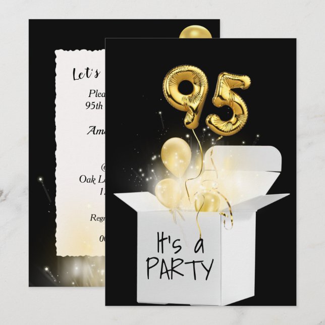 Invitación 95.º Balón De Oro De Cumpleaños En Caja Blanca (Anverso / Reverso)