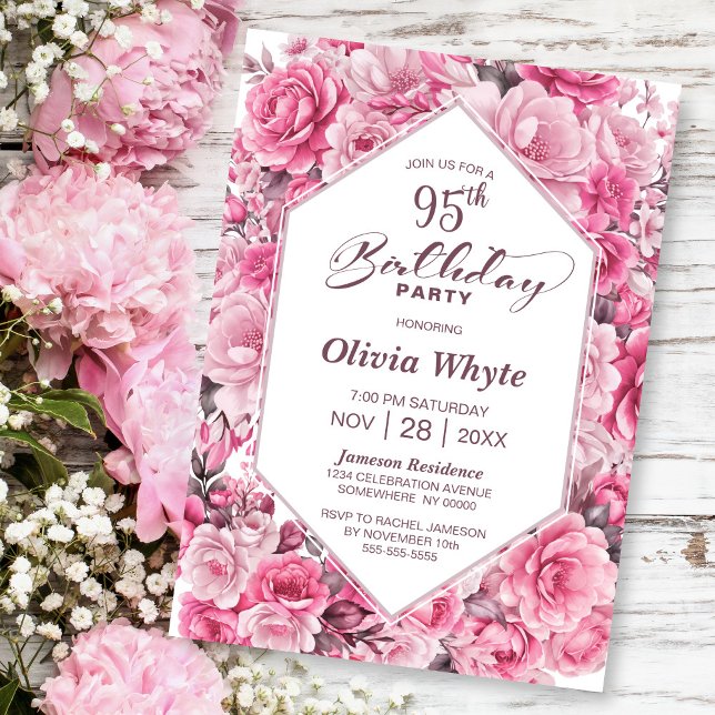 Invitación 95.º cumpleaños Fiesta Floral Rosa Rosa Rosa Rosa (Subido por el creador)