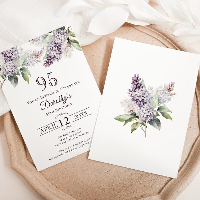 Invitación 95.º cumpleaños Flor Lilac Purple Spring (Subido por el creador)