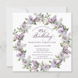 Invitación 95.º cumpleaños Morado Lilac Spring Flower Square