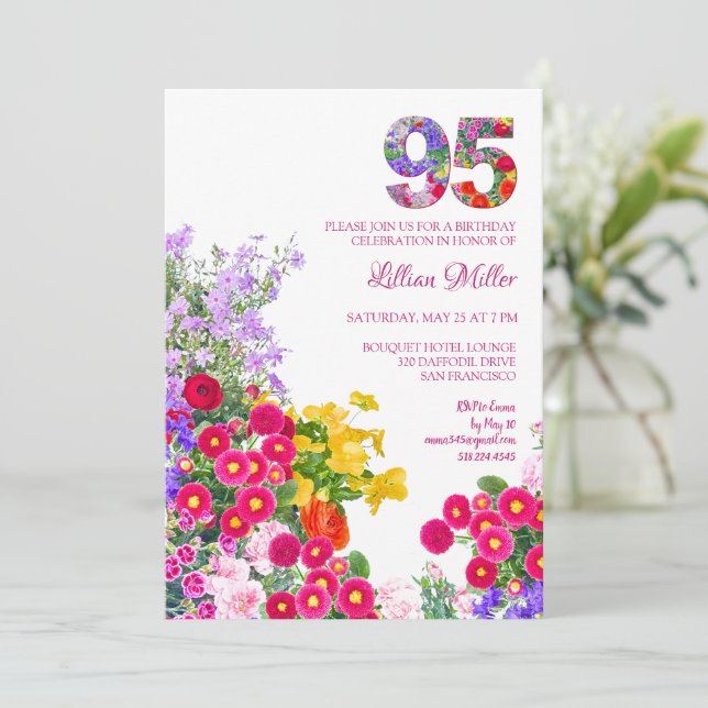 Invitación 95 años de elegancia de flores de jardín - 95º cum (Anverso de pie)