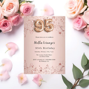 Invitación 95 años rosa estrellas de oro rosa lujo