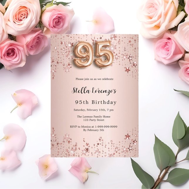 Invitación 95 años rosa estrellas de oro rosa lujo (Subido por el creador)