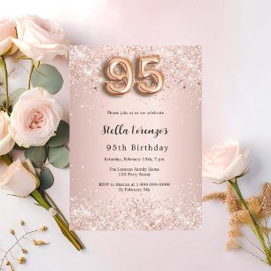 Invitación 95 años rosa oro rosa de lujo confetti