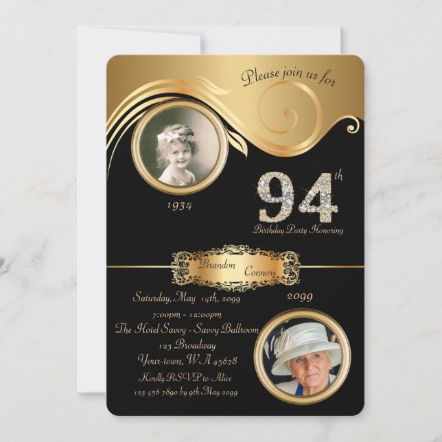 Invitación 95, cumpleaños 95, elegante deco de arte, violeta  (Anverso)