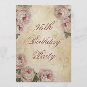 Invitación 95 cumpleaños Shabby Rosas chic y encaje
