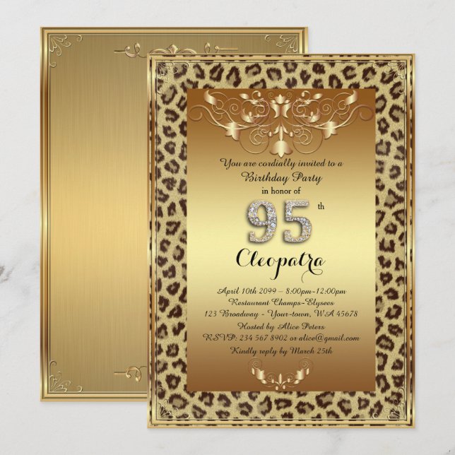 Invitación 95.o, fiesta de cumpleaños 95.a, oro real del (Anverso / Reverso)