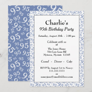 Invitación 95.o Modelo azul y blanco del tema de la fiesta de