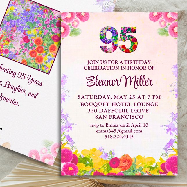 Invitación 95th Birthday Party - Blush Bloom Floral 95 (Subido por el creador)