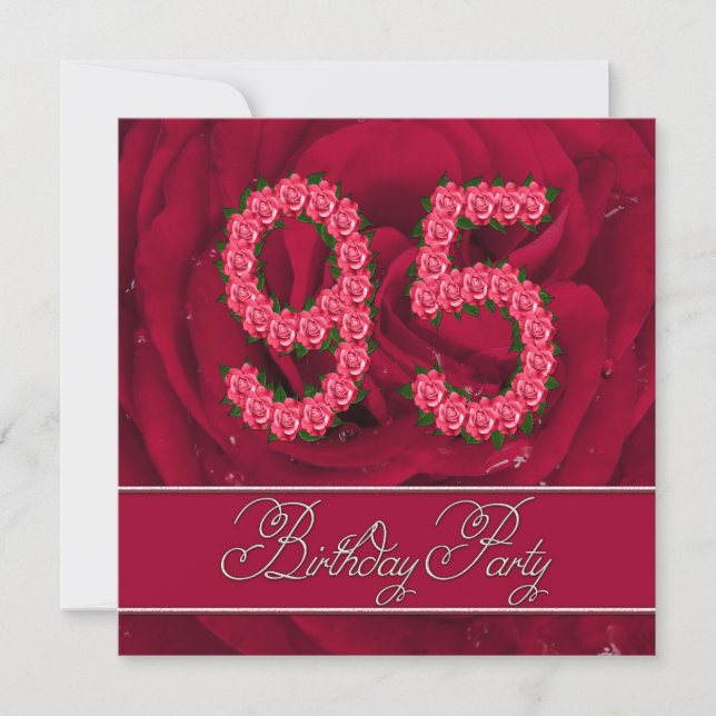 Invitación 95th birthday party invitation with roses (Anverso)