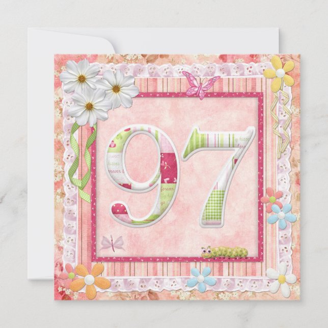 Invitación 97.ª fiesta de cumpleaños estilo scrapbooking (Anverso)