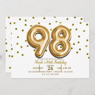 Invitación 98 Globos de Oro y Confetti 98a fiesta de cumpleañ