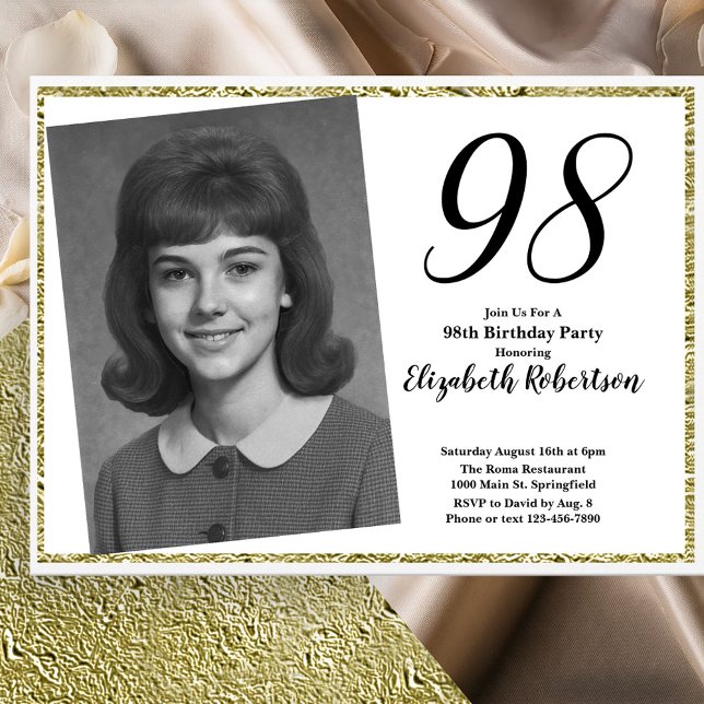 Invitación 98th Custom Photo White and Gold  (Subido por el creador)