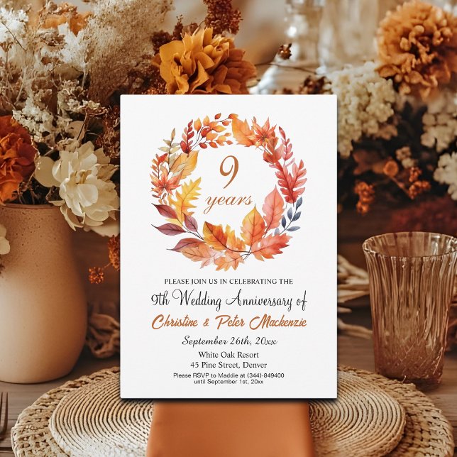 Invitación 9.º Aniversario Boda de la Caída Floral Garland (Subido por el creador)