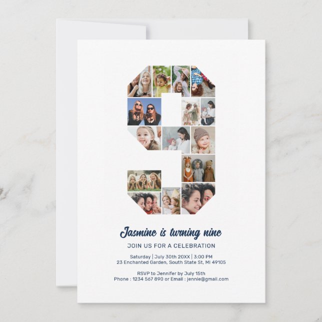 Invitación 9.º Collage de fotos Personalizado número 9 (Anverso)