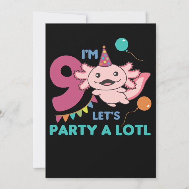 Invitación 9.º cumpleaños Axolotl Axolotl De Nueve Años Cute  (Anverso)