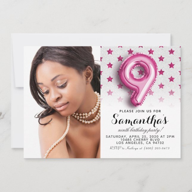Invitación 9.º retrato de la estrella de cumpleaños Confetti (Anverso)
