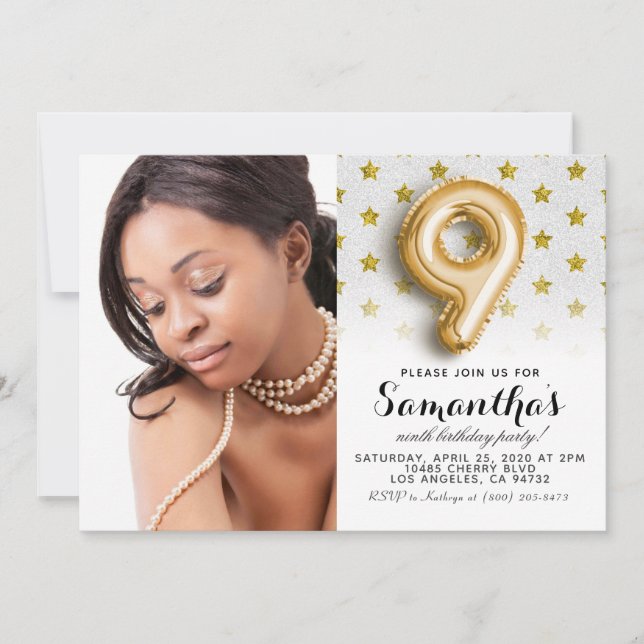 Invitación 9.º retrato de la estrella de cumpleaños Confetti (Anverso)