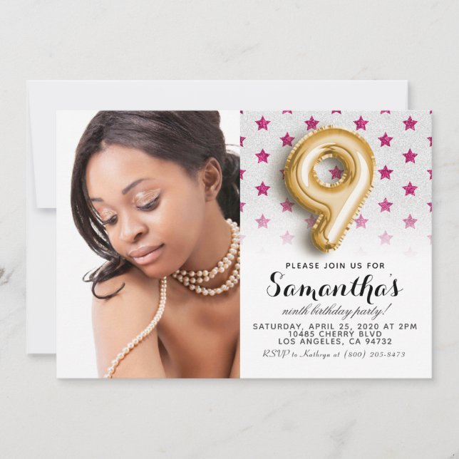 Invitación 9.º retrato de la estrella de cumpleaños Confetti (Anverso)