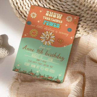 Invitación 9.º retro estilo bohemiano groovy de cumpleaños