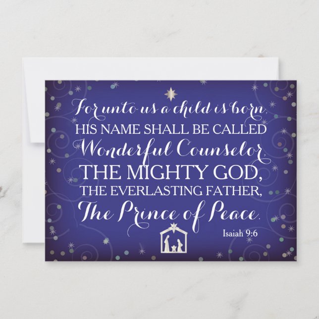 Invitación 9:6 de Isaías para a nosotros un niño nace (Anverso)