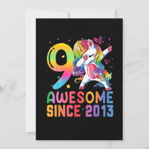 Invitación 9 años increíble desde 2013 Unicornio haciendo dab