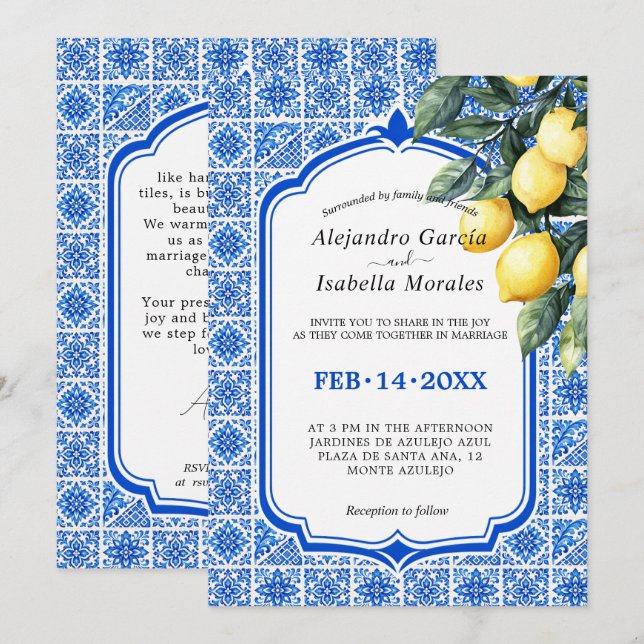 Invitación 🍋�9 Azul & Limone Romance  – Clásico (Anverso / Reverso)