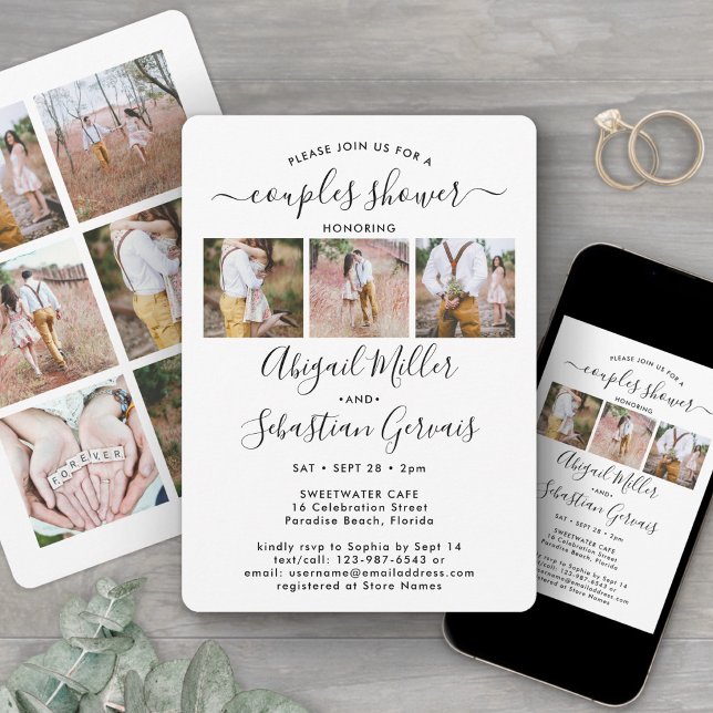 Invitación 9 Photo Couples Bridal Shower Chic Modern Script (Subido por el creador)