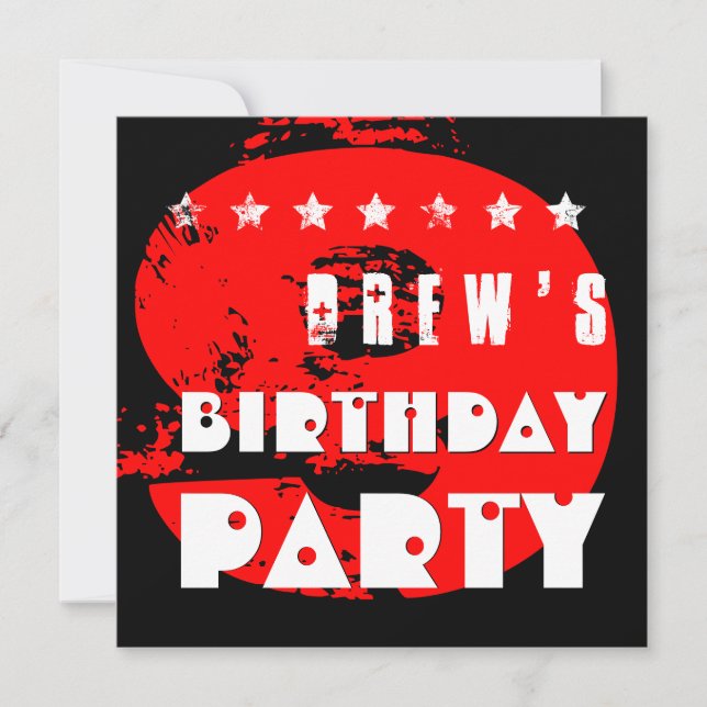 Invitación 9na fiesta de cumpleaños del ROJO moderno V11A 9 (Anverso)