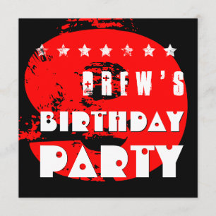 Invitación 9na fiesta de cumpleaños del ROJO moderno V11A 9