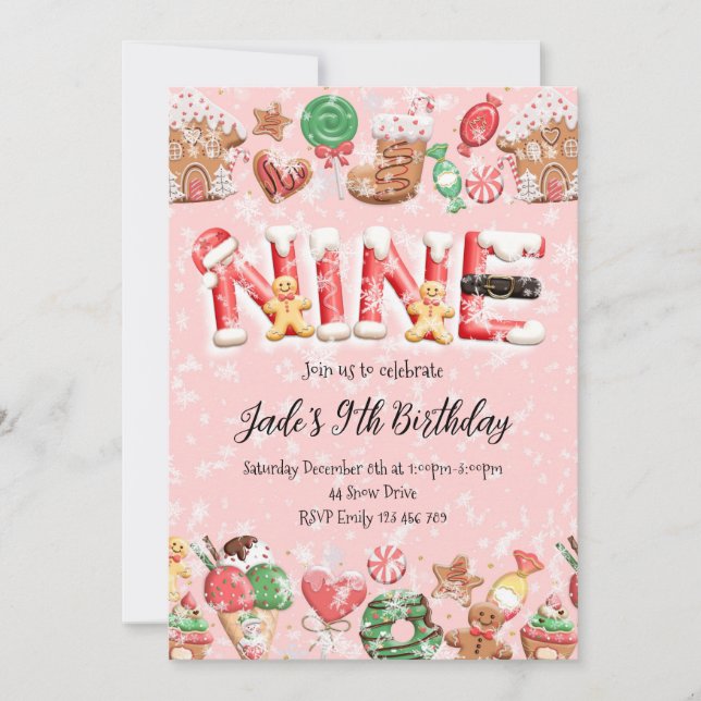 Invitación 9th Birthday Christmas Party Invitation (Anverso)