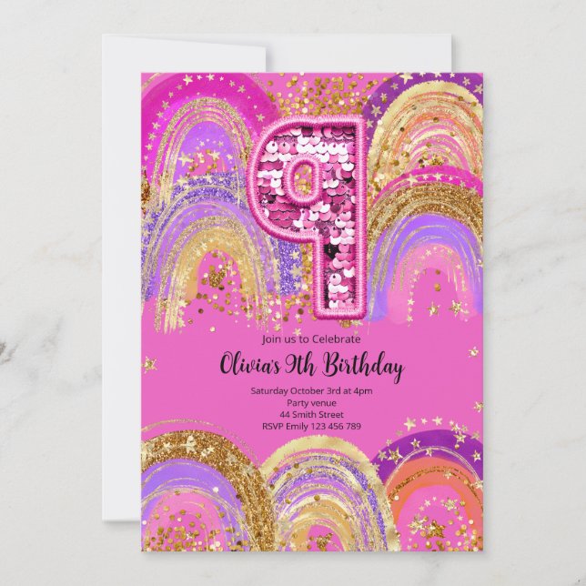 Invitación 9th Birthday Girls Invitation (Anverso)