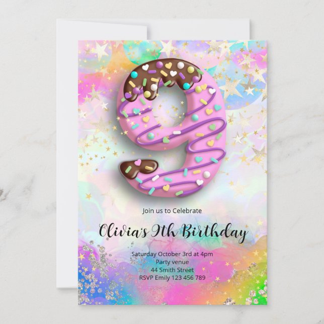Invitación 9th Birthday Girls Invitation (Anverso)