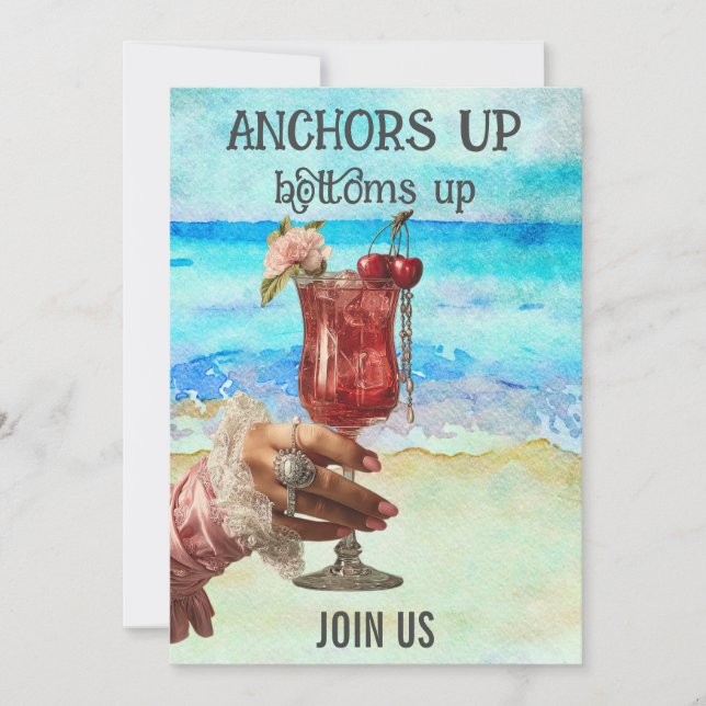 Invitación *~* A101 5 FOTO DE cócteles de la playa BACHELORET (Anverso)