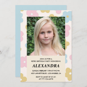 Invitación a 12 años Retro Groovy Flowers Cute