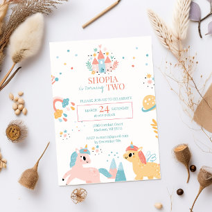 Invitación a 2º cumpleaños de Cute Unicorn