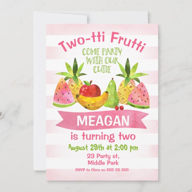 Invitación a 2º cumpleaños de Twotti Frutti (Anverso)